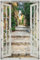 Wallario Outdoor-Poster für Garten oder Balkon Alte steinerne Gasse in Südfrankreich, Motivbanner Größe: ca. 100 x 150 cm mit Fenster-Illusion