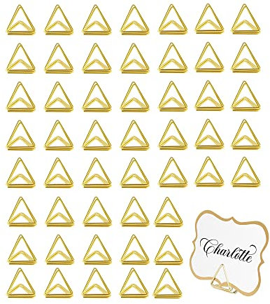 VBNZBK Lot de 50 Mini Porte-cartes de Table Triangulaires pour Porte-cartes de Visite, Porte-menus, Porte Numero de Table Mariage, Ornements de Bureau (Doré)