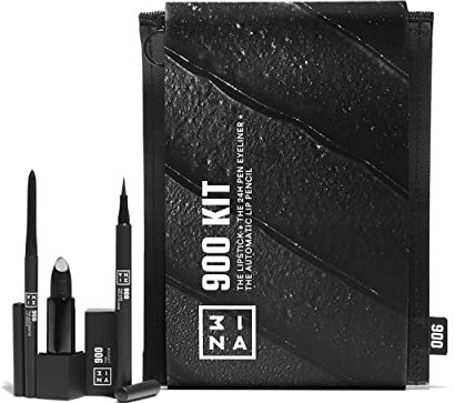 3INA MAKEUP - The 900 Kit - Schwarz - 3 Schwarztöne in einem Set - The 24h Pen Eyeliner 900 + The Lipstick 900 + The Automatic Lip Pencil 900 - Hochpigmentierte matte Formeln - Vegan - Cruelty Free