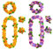 KEYIDO Set di collane hawaiane con fiori hawaiani, gialli, verdi, viola, rosa, hawaiani, fasce e bracciali, ghirlande di fiori con foglie verdi, decorazioni per feste in maschera e spiaggia,