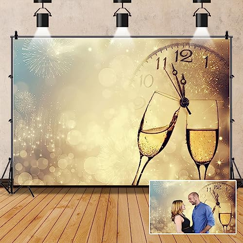 Aoihrraan 4,5x3m Glücklich Neu Jahr 2027 Fotografie Hintergrund Countdown Uhr Sekt Feuerwerk Gold Bokeh Lichthöfe Hintergrund Neu Jahr Weihnachten Familie Feiern Party Dekor Porträt Foto Requisiten
