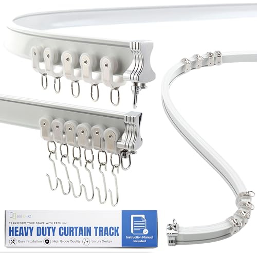 Jos & Haz Aluminum Flexible Curtain Track 2m / 6.6ft Bendable Curtain Track | Bay Window Curtain Track & Wall Mount Curtain Rail Track Kit for Room Dividers, Bedroom, Glass Door & Sliding Patio