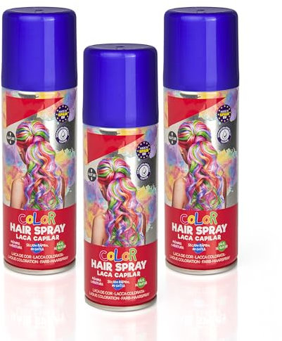 Pack 3 Laca de Pelo Color Azul 125ml - Spray Colores para Cabello Rápida coloración, Lavable