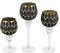 3tlg. Glaskelch Windlicht Set H20/25/30cm Schwarz-Gold Kelch auf Fuß Kerzenhalter Kerzenständer Kerzenleuchter
