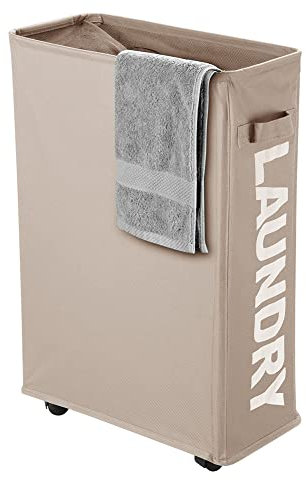 IHOMAGIC 40L Panier à Linge en Conception mince et étroite, panier à linge à roulettes Corbeille à Linge en tissu, Pliable bac à linge pour Chambre à Coucher, salle de bain, Jouets et Vêtements (kaki)