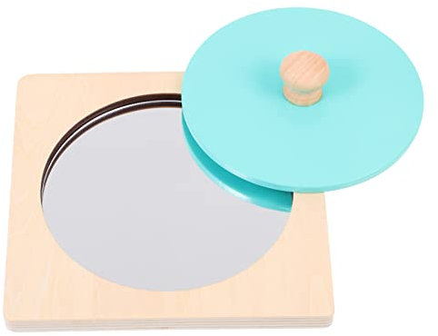 jojofuny Montessori Spiegel: Baby Holzpuzzle Mit Spiegel für Easy Grasp, Kreatives Blaues Holzspielzeug FüR Kleinkinder, FöRdert Vorstellungskraft Und Selbstwahrnehmung