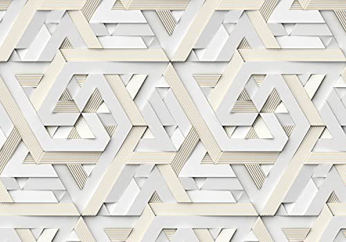 wandmotiv24 Fototapete 3D Optik Muster weiß gold, 400 x 280 cm - selbstklebende Strukturtapete, Wanddeko, Wandbild, Wandtapete, Vintage Knoten grau M6707