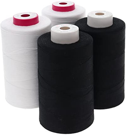 SEWFIL Dacor 120 - Confezione da 4 bobine di filo da cucito in poliestere (4 coni x 5.000 metri) - 2 di bianco e 2 di colore nero