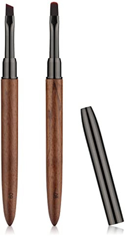 2pcs Nail Art Clean Up Brushes Round&Angled Nail Extension Gel Brush Nail Painting Brushes for Girls Nail Brushes Set for Cleaning Polish DIY Manicure (Sandalwood Handle)