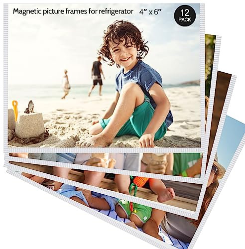 vivinin Magnetic Picture Frame, 12 Pack Magnetic Frame Reusable, Magnetic Photo Frames for Refrigerator 4x6” With White Border, Refrigerator Magnets For Pictures Suitable Home, School, Office