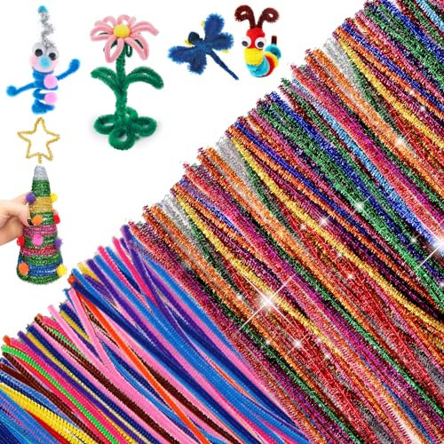 500 Stück Bunt Pfeifenreiniger zum Basteln, Chenilledraht Pfeifenputzer, Lang Biegeplüsch Basteldraht und Glitzer Pfeifenreiniger für Weihnachten DIY Handwerk Dekorationen (30cmX6mm)