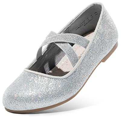 DREAM PAIRS Mädchen Mary Jane Strap Flache Schuhe Ballerinas Prinzessin Schuhe Flache Schulschuhe ANGIE-2-NEW-E NEU Silber-New 33 (EUR)