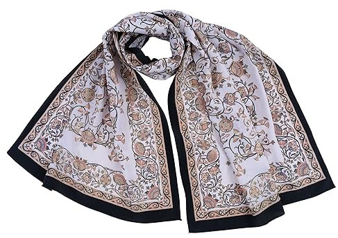 Bursa Ipek Schal aus 100 % Seide, lang, Krepp-Wickeltuch für Damen, Piramit Kollektion, Palast-Design, atmungsaktiv, 53,3 x 147,7 cm, Shell Schwarz-Nerz Farbe, Lange