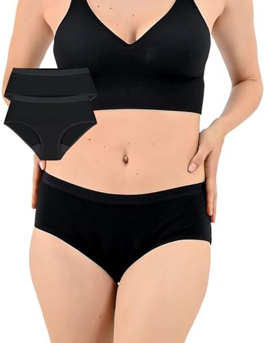Bemee Daytime Hipster Heavy Flow, Perioden-Slip für tagsüber, Menstruations-Unterwäsche aus OEKOTEX100 zertifizierter Bambus-Viskose schadstoff-frei, für Starke Blutung, schwarz, Größe L, Doppelpack