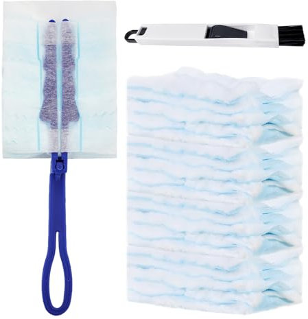 Lot de 20 chiffons en fibre de rechange et 1 poignée bleue avec 1 brosse à joints, plumeau duveteux, kit de plumeau en microfibre, outil de nettoyage de bureau, filtre électrique, pour nettoyer les