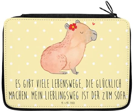 Mr. & Mrs. Panda Federmappe Capybara Blume - Geschenk, Einschulung, Federmappe Einschulung, Bestückte Federmappe, Gute Laune, Tiere, Tiermotive,