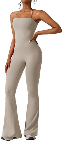 SEAUR 2-In-1 Flare Jumpsuits Damen Sport Overall Eng Lang Flare Jumpsuit Workout Yoga Stretch Weites Bein Hose - L