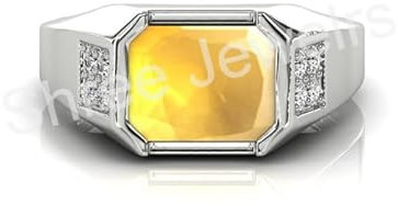 Shree Jewelrs Ring aus gelbem Saphir, 10,15 Karat, verstellbarer Ring, quadratische Form & Original 925 plattierter und zertifizierter natürlicher Pukhraj, unbeheizter und unbehandelter Edelstein,