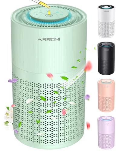 AIRROMI Air Purifier for Bedroom with HEPA 3-in-1 Filter, Pet Air Purifier for Home Cat Pee Smell, Covers Upto 990 Ft², Quiet 360°intake Air Cleaner for pet hair,allergies,Dust,Smoke A2001 Green