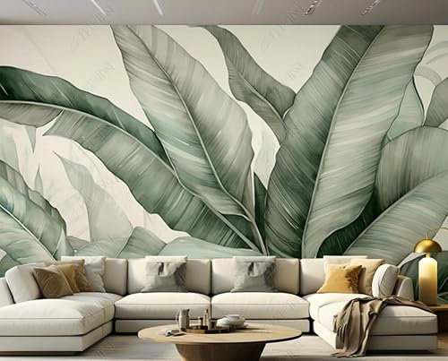 Carta Da Parati 3D Foglie Di Banano Di Piante Tropicali Fotomurale Tessuto Non Tessuto Murali Soggiorno Camera Da Letto Decorazione Murale 450(W) X315(H) Cm