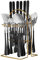 24PCS Flatware Set,Stainless Steel Tableware with Hanging,Silverware Cutlery Set for 6 Person, Mirror Polished Knives Forks Spoons for Wedding,Parties,Birthday,Restauroom (Silverblack)