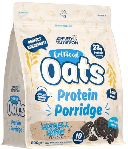Applied Nutrition Protein Porridge Critical Oats - Whey Protein Mischung mit Vollkorn-Hafer & ISO-XP Proteinisolat, Aminosäuren, Einfaches Mischen (600g, Cookies & Cream)