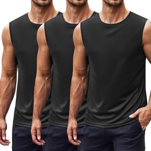 COOFANDY Herr linne 2/3-pack ärmlös t-shirt träning sommar muskel tanktops bodybuilding snabbtorkande linnen med UPF 50+ solskydd