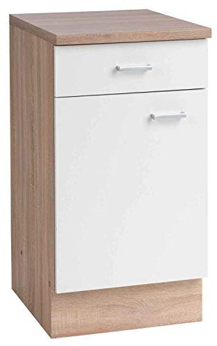 Möbel Jack Unterschrank Küchenschrank SOLERO 1 | Eiche Sonoma | Weiß | 1 Schublade | 1 Tür