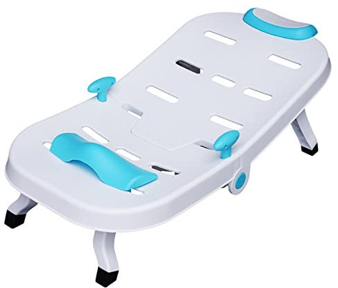 Faltbarer Shampoo-Stuhl, faltbarer Shampoo-Bett Salonsitz, mit Armlehnen, einziehbaren Kopfstützen und verstellbaren Sitzkissen, kann flacher Shampoo-Stuhl, weiß blau liegen