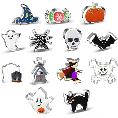 13 Shapes Halloween Cookie Cutters, Halloween Biscuit Cutters Set - Pumpkin, Bat, Witch, Spider, Skull Etc, Baking Cutters for Party Halloween