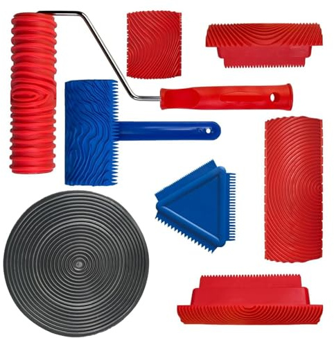 Outil de peinture à grain de bois, rouleau à grain de bois,8 pièces/ensemble rouleau de peinture à grains de bois en caoutchouc souple | Outil de grainage, peinture ressemblant à du bois, rouleaux de