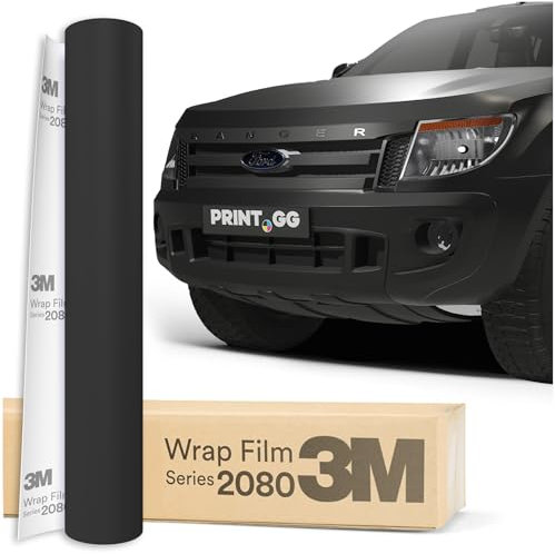 PRINT.GG Autofolie 3M 2080 Satin schwarz, 152 x 60 cm, Selbstklebende Car Wrap Folie, Lackschutz für Auto und Motorrad