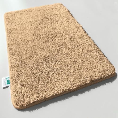 casa pura Badematte Hochflor Sky Soft - Weicher, Flauschiger Badezimmerteppich in Shaggy-Optik - Badvorleger rutschfest waschbar - schadstoffgeprüft - 16 Farben in 6 Größen (Beige, 50 x 60 cm)