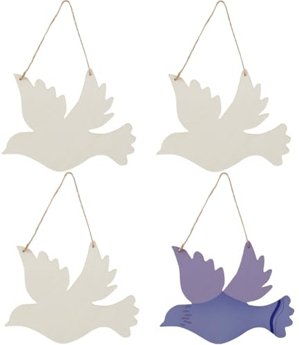 GORGECRAFT 4 Set Große Vogel Holzschilder Blanko Unlackiert Ausschnitte Aus Holz Ornamente Friedenstaube Hängende Vögel Dekorschild Mit Loch Hanfseil Für Hochzeit Geburtstag Weihnachten Party Dekor