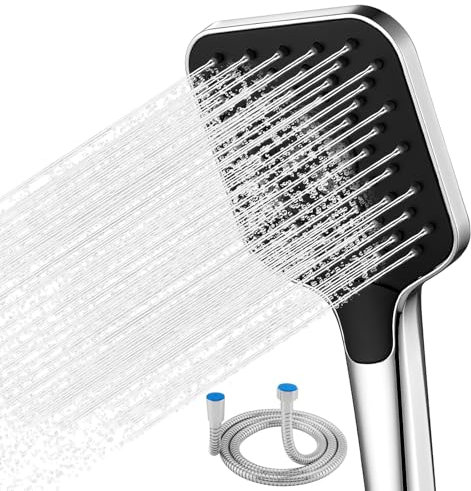 Alcachofa de ducha Auralum con manguera, alcachofa ducha grande tipo lluvia con 3 modos de dispensación de agua, teleducha negra que ahorra agua, cabezal ducha de silicona de alta presión