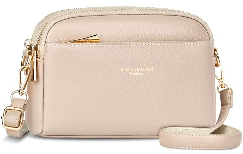 Faneam Kleine Umhängetasche Damen PU Leder Crossbody Bag Damen Klein Handy Umhängetasche Handtaschen Damen Klein mit Verstellbar Abnehmbar Schultergurt für täglichen Gebrauch (Aprikose)
