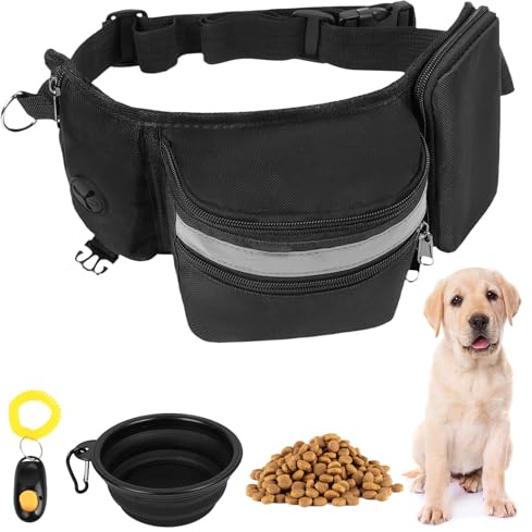 Aomig 3pcs Leckerlibeutel Faltbar Silikon Reisenäpfe für Hunde Hundepfeifen Hundeleckerli Futterbeutel Hunde Gassigehen Clicker Hundetraining Clickertraining Zubehör für Haustiertraining (Schwarz)