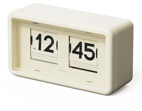 Mooas - Retro Flip Desk Clock, Automatic Spin, Classic Style, AM/PM, Home Decor, Ideal for Home, Office, Cream, 17.5cm x 7cm