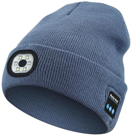 fdsmall Unisex Bluetooth Beanie Hut Licht Upgraded Hut Kopfhörer Headset Winter Musik Hut Strick Running Cap (DE/NL/SE/PL, Alphanumerisch, M, Einheitsgröße, Light Grey)