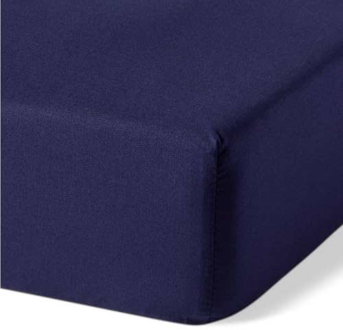 Amazon Basics Spannbettlaken aus 100% Bio Baumwolle, 200 x 200 cm, Marineblau