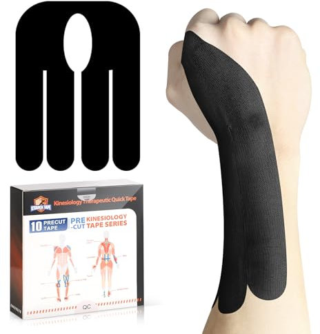 PreCut Kinesiotapes für Handgelenk, Vorgeschnittene Kinesiotapes für Joints Support&Muskel Schmerzlinderung, Hautfreundlich, Wasserfestes, Elastisches Physio Tape, 10 Streifen - Schwarz