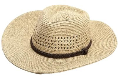 Chapeau de paille pour femme 62 cm - Grande taille - Panama - Cordon de serrage, Beige creux, Taille unique