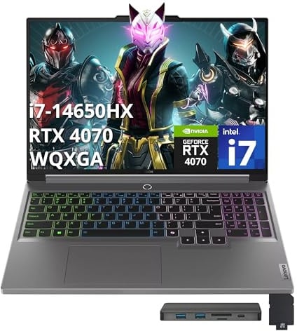 Lenovo Legion 5 16 WQXGA 165Hz Gaming Laptop, Intel i7-14650HX, NVIDIA GeForce RTX 4070, 64GB DDR5, 2TB SSD, 4-Zone RGB retroilluminato, Wi-Fi 6E, Win 11, Luna Grey, 256GB Docking Station Set
