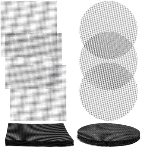 Ymapinc 50Pcs Flower Pot Hole Mesh Pad for Plants, (25 Round + 25 Square) 10x10cm Flower Pot Liners, Plastic Grid, Black Screen Soil Blocking, Floral Grid Drainage Mesh