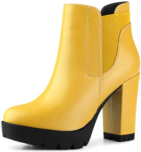 Allegra K Stivaletti da donna con tacco alto e plateau, Giallo, 38 EU