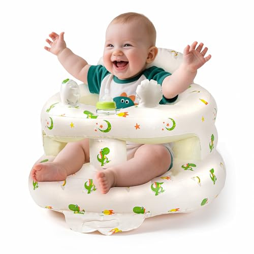 Siège gonflable pour bébé de 3 à 36 mois, chaise de sol Sit Me Up avec pompe à air intégrée, oreilles de dinosaure couinantes et support complet, chaise pour bébé pour s'asseoir et nourrir – Dinosaure