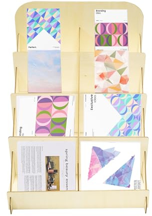 QoTang Flyerständer,4 Etagen Prospektständer aus Holz Prospekthalter Mehrfach Broschürenhalter,Präsentationsständer für Geburtstagskarten Menüs Prospekte Kataloge Preiskarten,30 x 30 x 40 cm