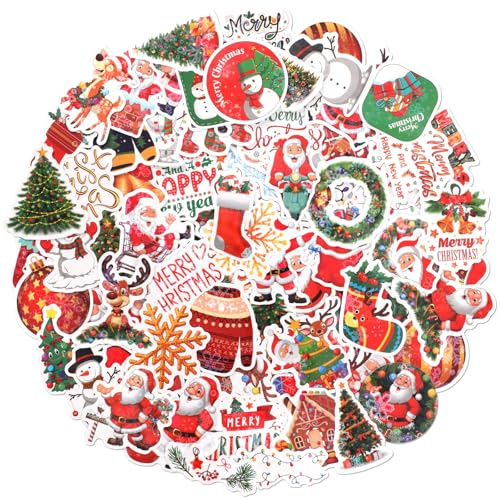WD&CD 100 Adesivi Natalizi, Etichette Autoadesive In Vinile Impermeabile Per Natale, Set Di Decalcomanie Per Bottiglie D'Acqua, Computer Portatili, Scrapbooking, Adesivi Natalizi Festivi Per Bambini