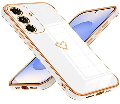 Keteen Handyhülle für Samsung Galaxy S25 FE Hülle Cute Herz Muster Mädchen Galvanisierte Kameraschutz Weich TPU Silikon Schutzhülle Ultra Dünn Case Stoßfeste Hülle für Samsung S25 FE, Weiß