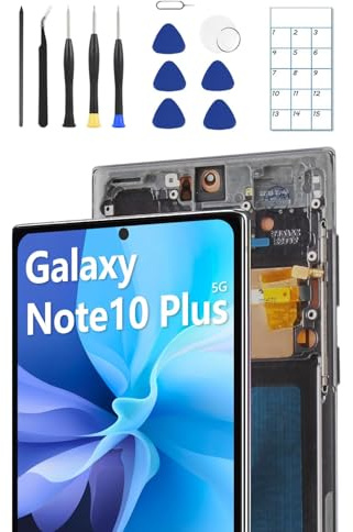 JQYDZH OLED für Samsung Note 10 Plus Bildschirmersatz OLED-Display Touchscreen-Digitizer-Baugruppe unterstützt Fingerabdruck mit Rahmen + Werkzeuge + Ersatzanleitung (Note 10 Plus Schwarz)